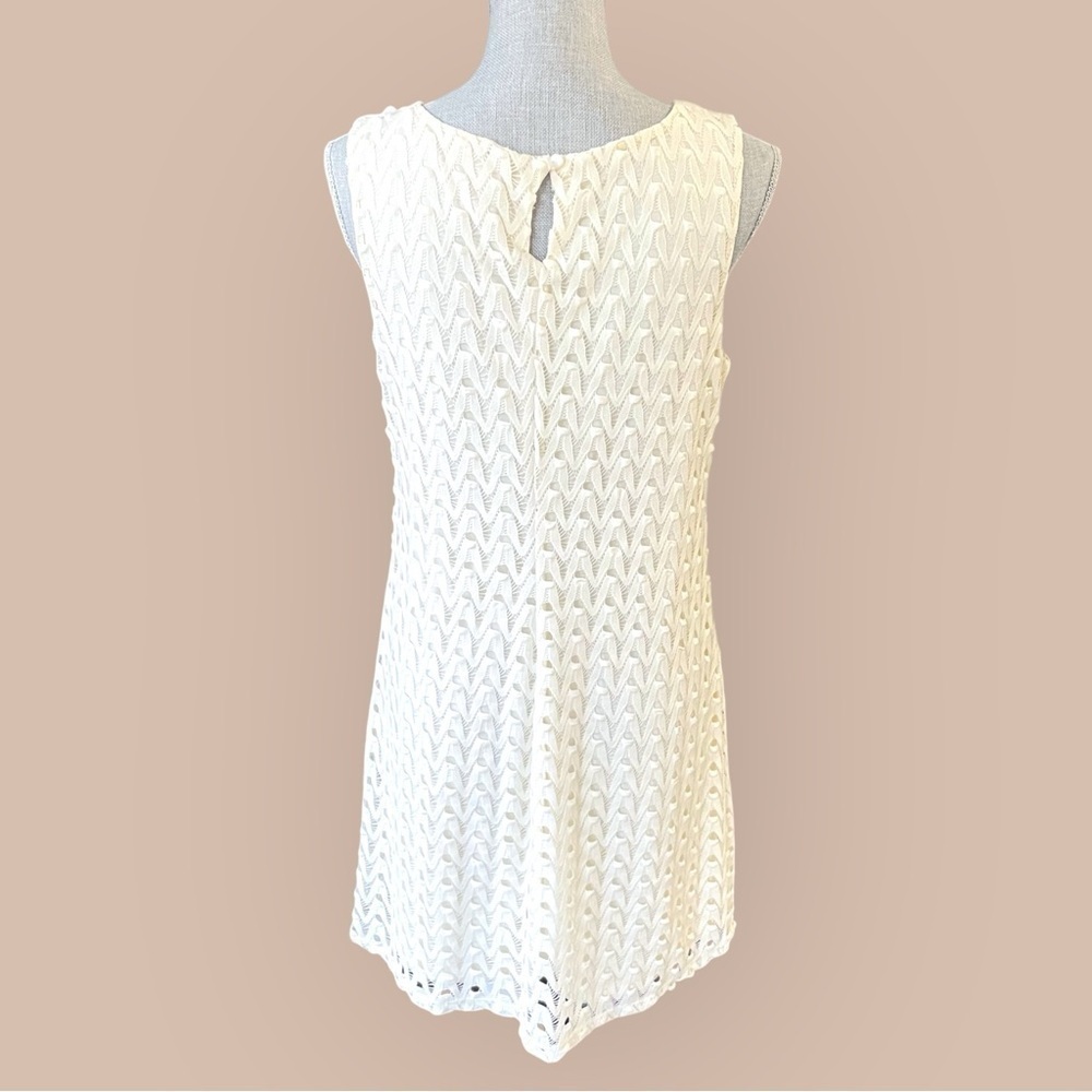 Red Camel Ivory Crochet Shift Dress Large – Sleeveless Lined Knit, Keyhole Back - Picture 4 of 11